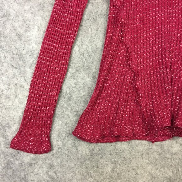 Juicy Couture Top M Long Sleeve Swing Waffle Knit Embellished Bling Raw Edge Red - Picture 2 of 12